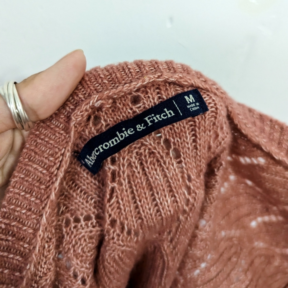 Abercrombie and Fitch pointelle scoop back sweater pull over pink salmon coral - Picture 3 of 4